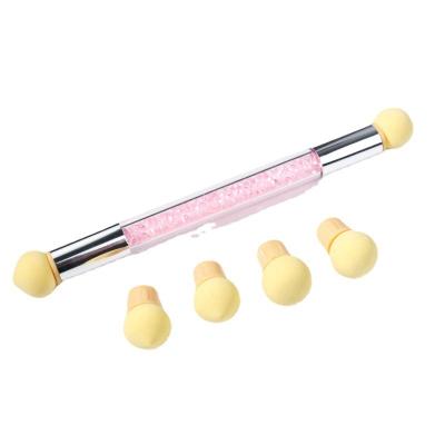 China Professional Acrylic Nail Brush Gradient Dual Head Durable Shading Pen With 4 Replaceable Sponge Heads for sale