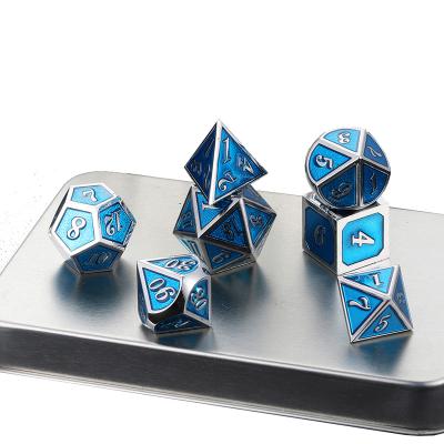 China Hot Sale Cheap Custom Plain Blue And Silver Dies Metal Dnd Games Polyhedral Dnd Set for sale