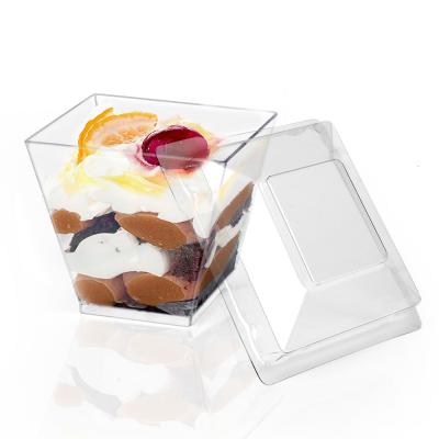 China High Quality Disposable Square Shape 58ml Food Grade Clear Cute Plastic Cup With Lid for sale