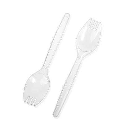 China Disposable eco-friendly plastic clear spoon fork with reusable plastic cake spork for sale