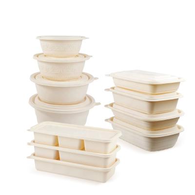 China Bio Degradable Degradable Wholesale Deli Cornstarch Microwavable Take Away Round Square Packaging Food Container for sale