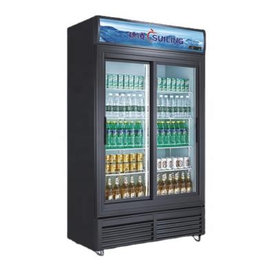 China Supermarket Upright Beverage Display COMPRESSOR SUILING ETL 2 Sliding Door Glass Refrigerator Cooler Showcase LGF-1000S for sale