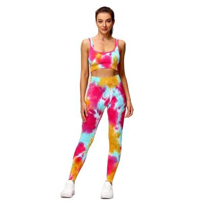 China Wholesale Winter Breathable Fitness Fashion Wear Yoga Pants Hand Painted Dyeing Yoga Set and Medium Sports Bra Impact Women's Yoga Set for sale