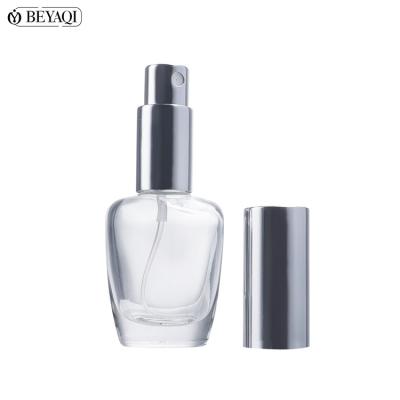 China Custom 100ml Recyclable Material Round Unique Empty Atomizer Glass Refillable Perfume Bottles With Silver Gray Spray Pump for sale