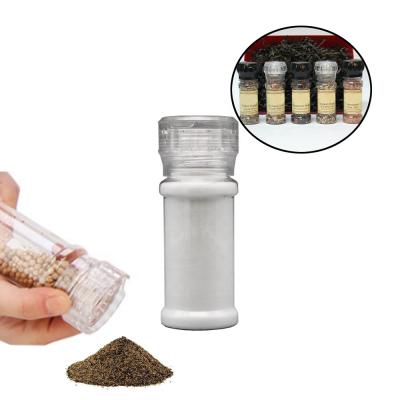 China Cooking Spice 100ml Clear Cylinder PET Black Pepper and Salt Plastic Grinder Spice Bottles with Grinder Caps for sale