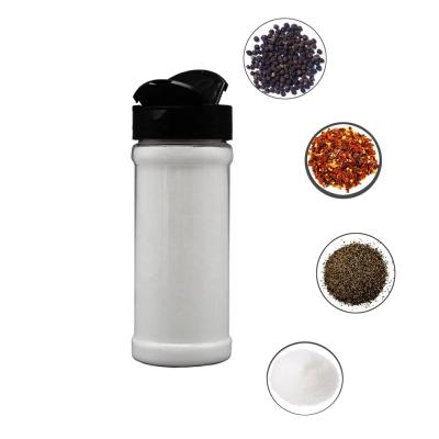 China Cooking Spice 250ml Cylinder Clear PET Spice And Salt Shaker Plastic Bottle With Black Fin Cap, 100 Grams Seasoning Jar Powder Black Pepper for sale