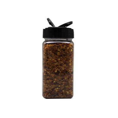 China Small MOQ 250ml PET Clear Square Spice Spice Bottle And Shaker Plastic Jar With Butterfly Flop Top Cap For Packing Pepper Powder for sale