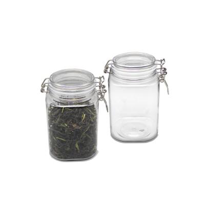 China China Factory Supplier China Factory Supplier Large Square 40oz Clear Airtight PET Plastic Storage Jar And Container With Clamp Lid For Storage Food for sale