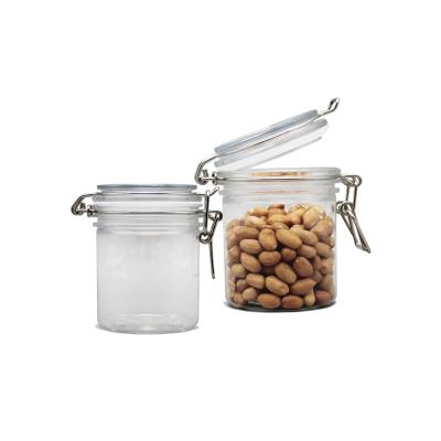 China Clear Airtight Plastic 8oz Coffee Bean Storage Jar For Tea Or For Cookie With Flip Lid Around Nuts Plastic Storage Jar Container With Silver Lock Lid for sale