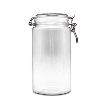 China Wholesale 1.5L Large Round Clear Empty Plastic Food Grade Storage Candy Jars And Bottles With Silicone Cover And Clip Airtight Flip Lid for sale