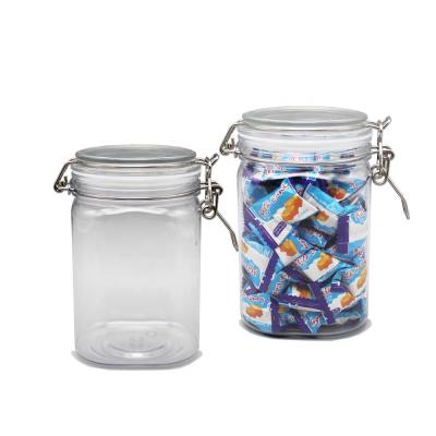 China PET 850ml Candy Free Candy Jar Packaging Square Plastic Soft Storage Bottle Silver Clip Lid Large Eco-Friendly for sale