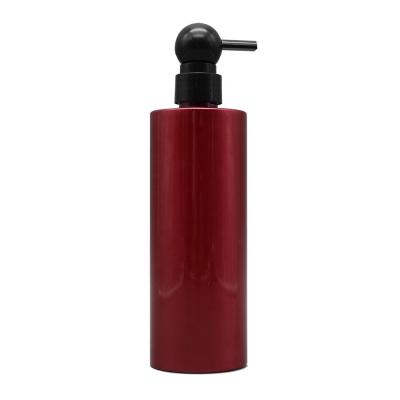 China Factory Direct Sale Custom Cosmetic Solid Red 500ml Shampoo Packaging Round Bottle Empty Plastic Cosmetic Container With Pump Dispenser for sale