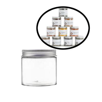 China BEAUTY PACKAGING Refillable Wide Mouth 6oz PET Plastic Face Scrub Creams Clear Cosmetic Packaging Container Label Jar With Silver Aluminum Lid for sale