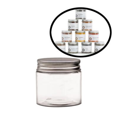 China Small Mouth PET BEAUTY PACK 60ml Hair Ointment Packaging Container Travel Empty Wide Plastic Round Clear Cosmetic Bottle Silver Metal Cap for sale