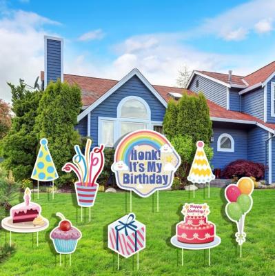 China Easter decoration happy birthday corrugated yard sign, 15 inch colorful letters and cake topper balloons, used for outdoor birthday party deco for sale