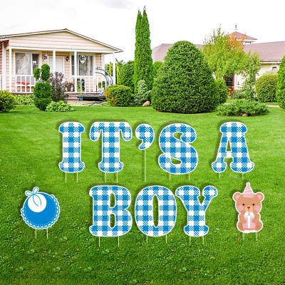 China Corrugated Easter Decoration Custom This Is A Boy The Yard Blue Sign With Outdoor Decoration Bet Gender Reveal Baby Shower Party Decoration Sign for sale