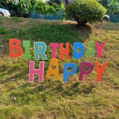 China Plug In Ground Lawn Decoration Factory Direct Selling Happy Birthday Letters Sign Outdoor With Ground Stakes Insert Signs for sale