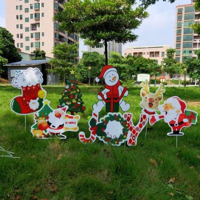 China Plug in the Ground Christmas Ornament 2021 Outdoor Yard Lawn Decoration Sign 7 Piece Set with Stack Insert Sign Cardboard 1 Set Customizable for sale