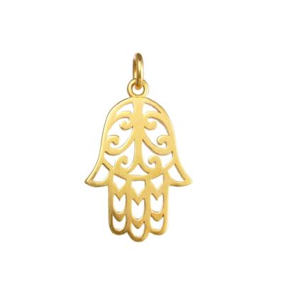 China TRENDY Fashion Hot Sale Hollow Hamsa Hand Charms Pendant Gold Plated Hand Shape Pendant For Necklace for sale