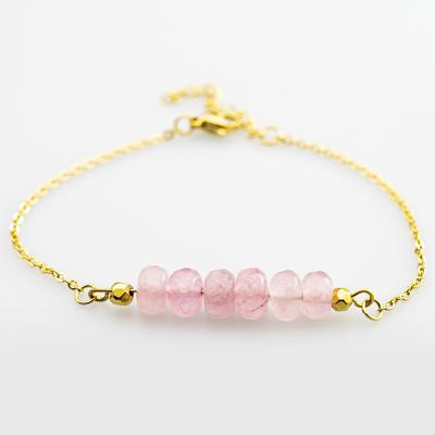 China Trendy Minimalist Jewelry Rose Quartz Bracelet Gold Bangle For Women for sale