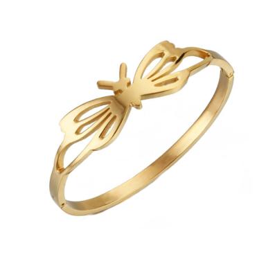 China Stainless Steel Gold Plated Cutout Butterfly Bangle Geometric Moth Cuff Bracelet For Girl for sale