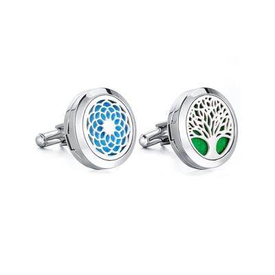 China Stainless Steel Tree of Life Perfume Cufflinks Aromatherapy Essential Oil Diffuser Pendant Cufflinks for sale