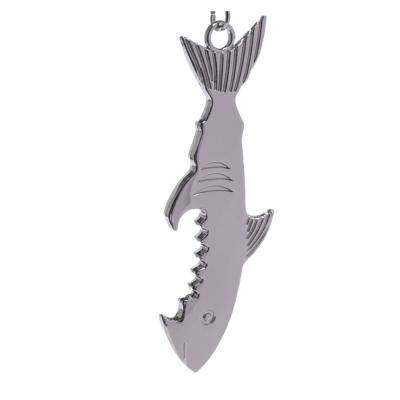 China Silver Color Beer Key Chain Beer Bottle Opener Stainless Steel Shark Shape Bottle Opener Key Chain Unique Creative Gift for sale