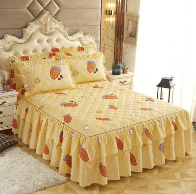 China Cute Home Carrot Pattern High Quality Bedding Set Yellow Luxury King Bed Skirt Cover for sale