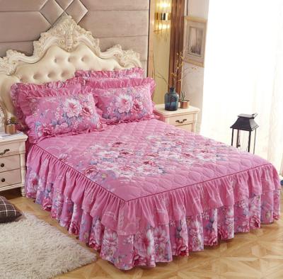 China Home Unique Design Bed Skirts Set Floral Luxury Double Layer Bedspread Bed Skirt for sale