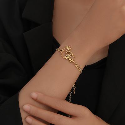 China FASHIONABLE Unique Cuban Design Stainless Steel Chains Women Girls Teens Party Jewelry Gold ID Letter Name English Bracelet Custom Made for sale