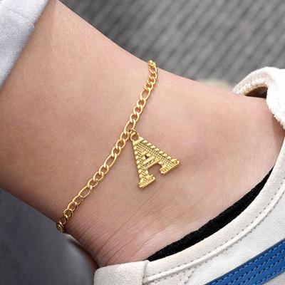 China CLASSIC Female Gold Plated Letter Style Ins Style Anklet Beach Party Beach Pendant Foot Ornaments Uppercase 26 Letter Anklet for sale