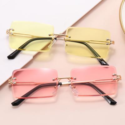 China Fashion Sunglasses Shape 2021 Small Vintage Retro Tinted Men Women Rectangle Square Round Trendy Colorful Rimless Oversized Eyewear Sunglasses for sale