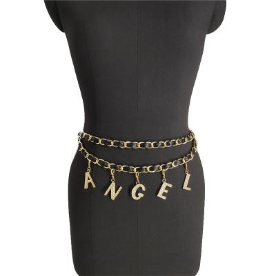 China Wholesale TRENDY Angel Rhinestone Letters Waist Chain With Double Layers Black Fabric Custom Letter Puff Waist Chain for sale