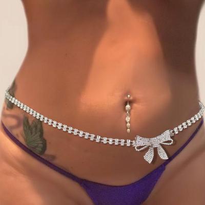 China New product female waist chain of full rhinestone bow bow waist chain bikini body sexy chain accessories FASHIONABLE for sale