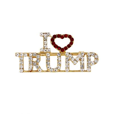 China Trendy Trump Pins New Gold Plated President Election American Flag Rhinestone Letters Unisex Brooch Pin Trump Brooch for sale