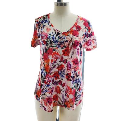 China Breathable Flower Short Sleeve Orchid Print Short Sleeve Superdry Women's Shirt Superdry Print T-shirt Digital Canvas/Cotton Tops Blouse Shirts for sale