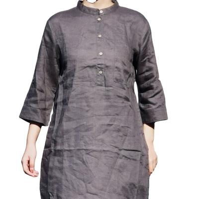 China QUICK DRY Elegant Casual Asian Chinese Style Long Gray Canvas Dress For Women Lady for sale