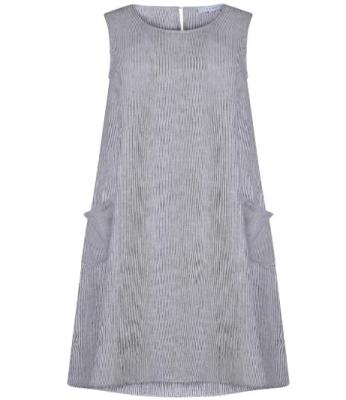 China QUICK DRY Women's Spring Casual 100% Summer Chat Dyed Canvas Fabric Sleeveless Striped High Low Dress With Front Pockets for sale