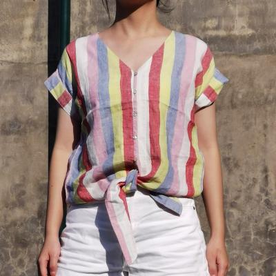 China QUICK DRY Yarn Dye Color Striped Superdry Shirt Women Summer Clothing Shorts Sleeve T-shirt Women for sale