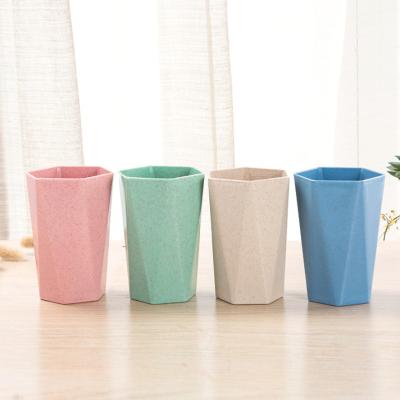 China Sustainable Wheat Straw Wash Cup Diamond Shaped Mouthwash Toothbrush Cup for sale