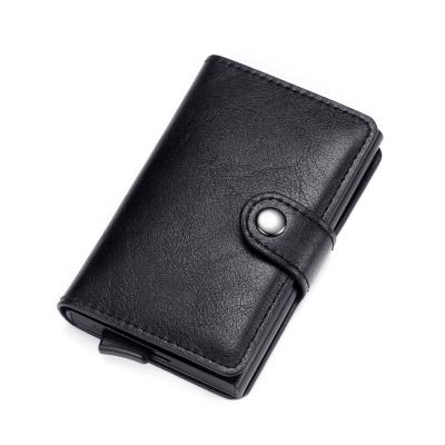 China New patent RIFD fashion credit card aluminum metal anti-theft RFID holder pop card box men's simple automatic wallet for sale