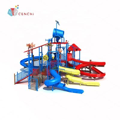 China Cenchi Hotel Resort Fiberglass Outdoor Water Park Equipment Wet Spray Outdoor Playground Splash Pad Aqua Pool With Slide for sale