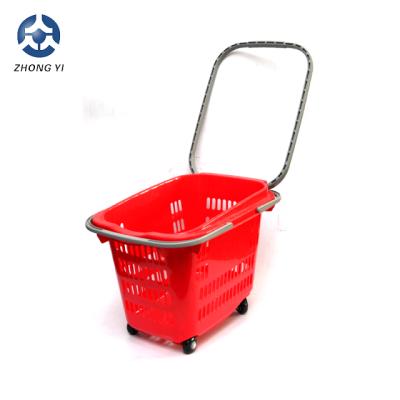 China 2018 wholesale price pp commercial plastic trolley baskets with wheels wicker shopping baskets with wheels for sale