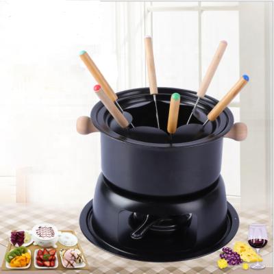 China Stocked High Quality Cast Iron Mini Cheese Melting Pot Chocolate Fondue Set for sale