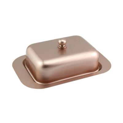 China SUS 304 Stainless Steel Butter Dish Dish Tray Box Container Stocked Dish Brushed Bamboo Butter Dish With Lid for sale