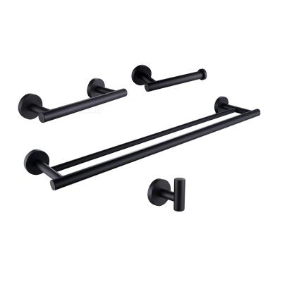 China Luxury 4pcs Bathroom Accessories Set Matte Black Stainless Steel Hotel Fashion Bath Wall Mounted Accessories for sale