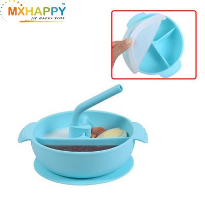 China MH157 Rustic 100% Silicone Suction Dish With Drinking Straw Baby Bowl Separate Bowl Have Stock for sale