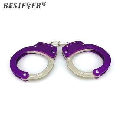 China Handcuffs: 6061-T6 wide range military and police handcuffs double lock pull lock aluminum alloy steel purple adult handcuffs for sale