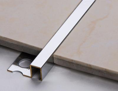 China Metal Floor Accessories Tiles Transition Strip Square Shape Stainless Brushed Steel Chrome Tile Trim for sale