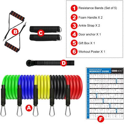 China Wholesale Custom Elastic Fitness Exercise 2021 Fabric 11 Pcs Long Exercise Fitness Resistance Bands Set With Handle for sale